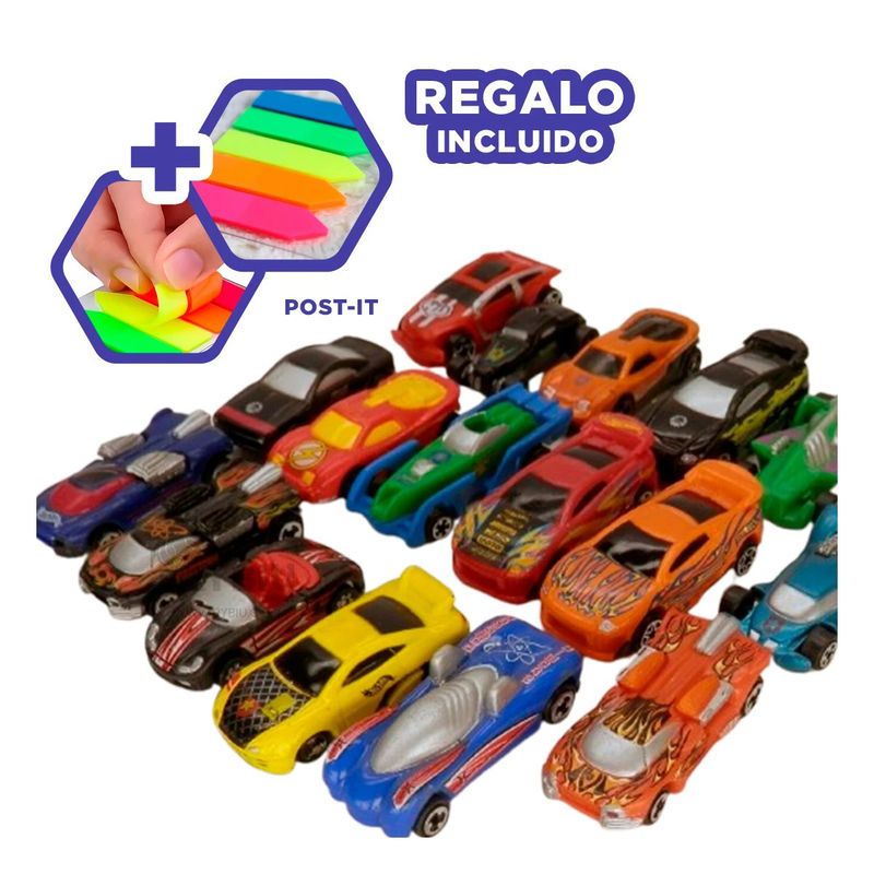 GENERICO - Pack12 Pack Infantil Carritos Carrera Y+Banderitas Adhesivas