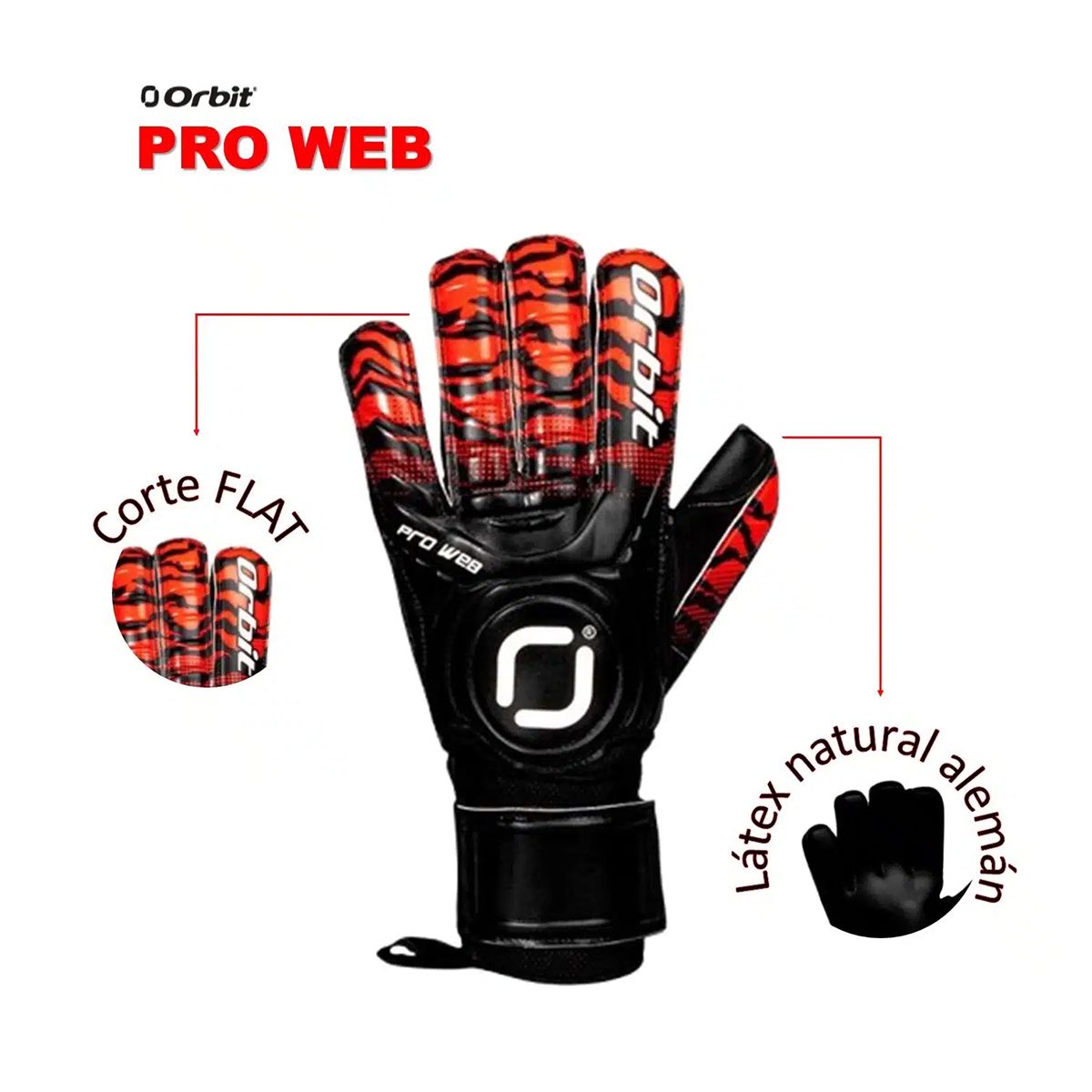 ORBIT - GUANTES DE ARQUERO ORBIT CON VARILLAS PRO WEB ROJO TALLA 9