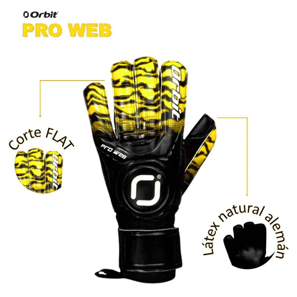 ORBIT - GUANTES DE ARQUERO ORBIT CON VARILLAS PRO WEB AMARILLO TALLA 8