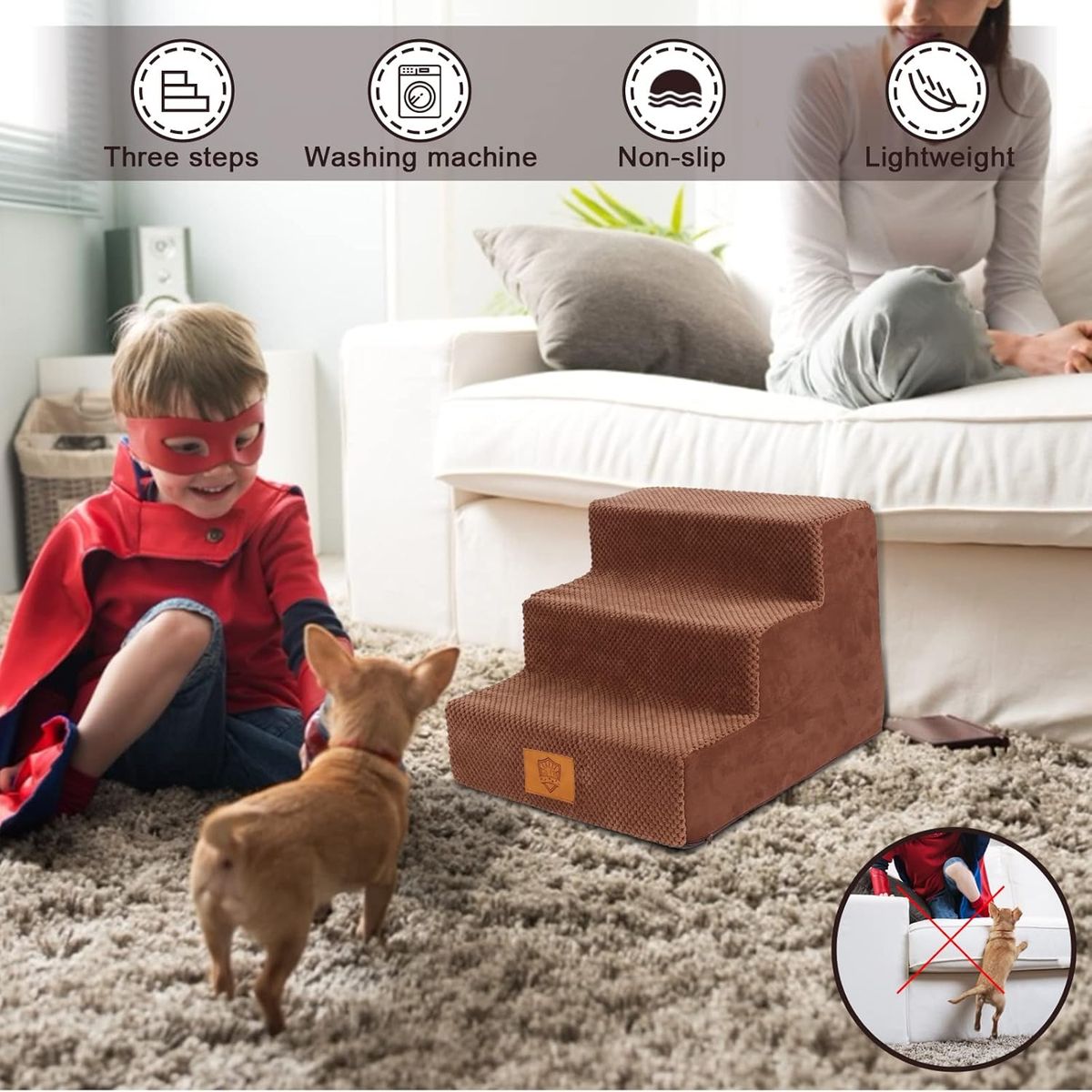 GENERICO - ESCALERA PARA PERROS 3 PASOS CON CIERRE - MARRON