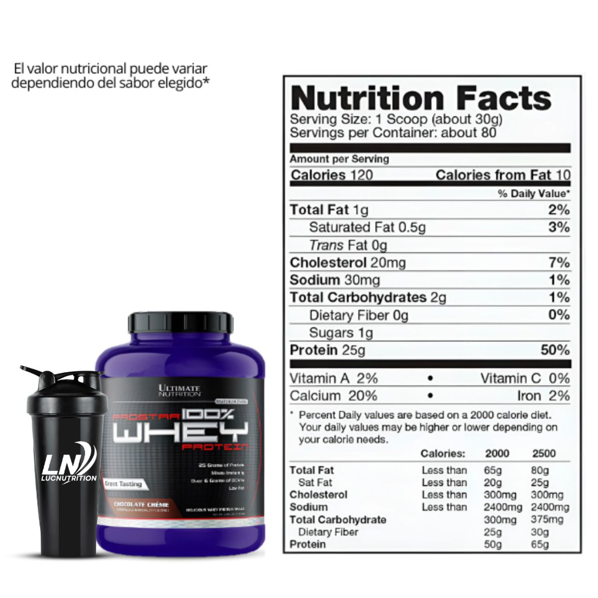 ULTIMATE NUTRITION - Prostar 100 % Whey 5 LB Chocolate Crema + Creatina Myprotein 250 g + shaker