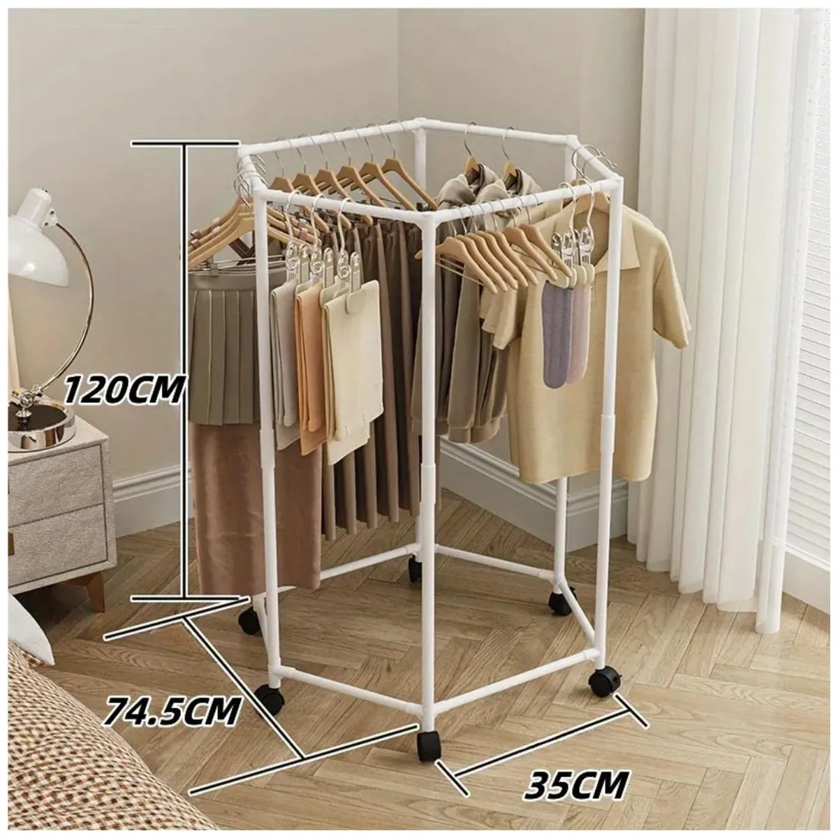 GENERICO - Colgador de Ropa de 5 barras Giratorio con Ruedas 120x74x35cm Blanco