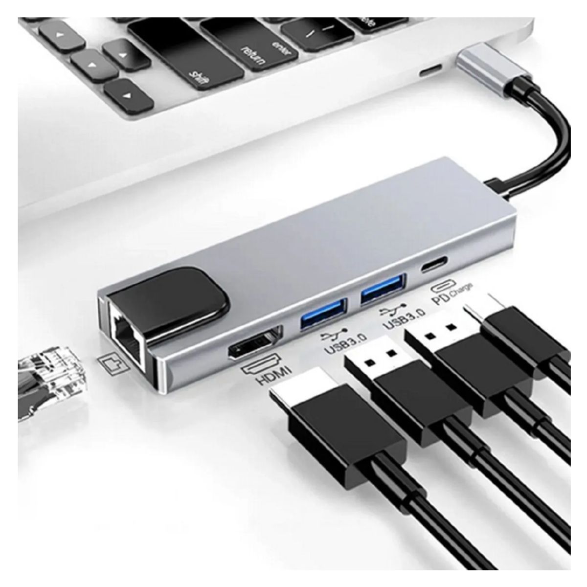 SEISA - Hub Adaptador USB-C 5 en 1 SEISA Convertidor HDMI 4K RJ45 USB Tipo-C