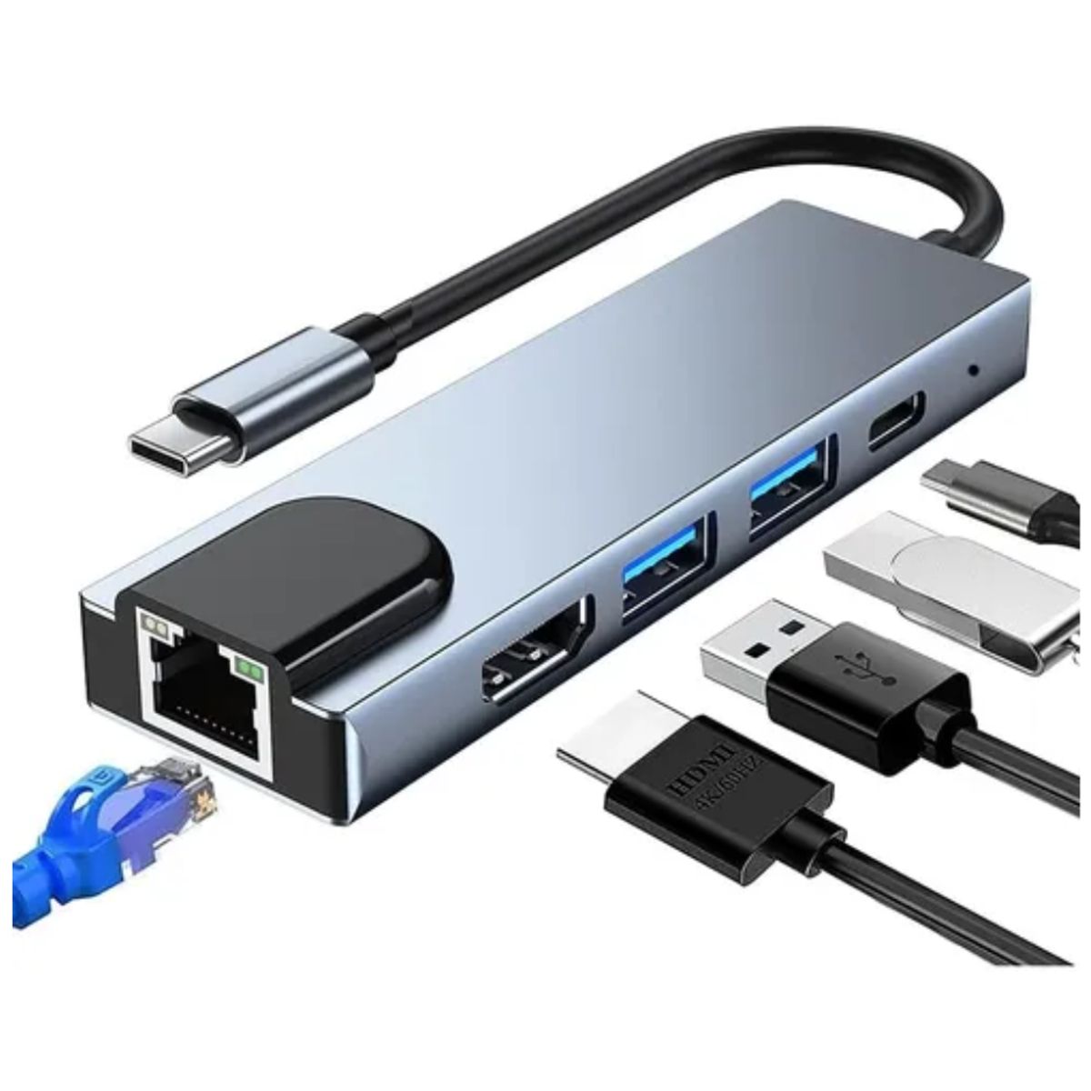 SEISA - Hub Adaptador USB-C 5 en 1 SEISA Convertidor HDMI 4K RJ45 USB Tipo-C