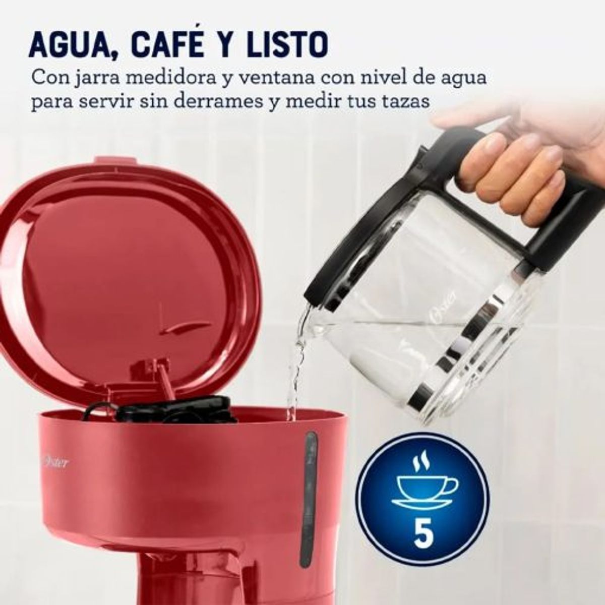 OSTER - Cafetera Oster 5tz de filtro reutilizable BVSTDCS51R Roja