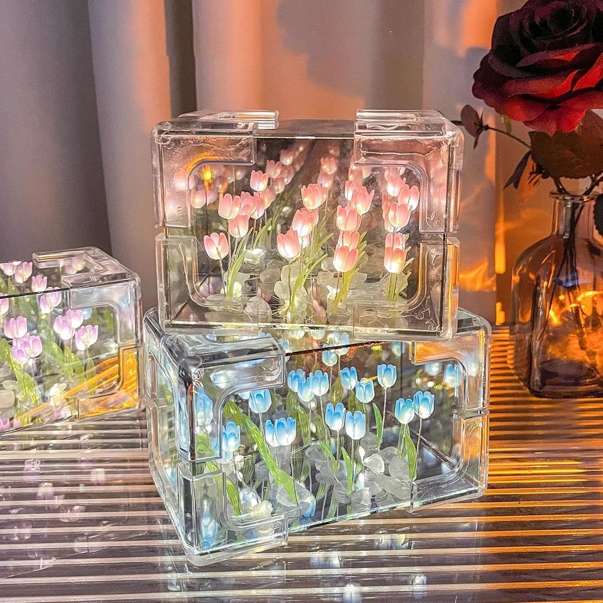 GENERICO - LÁMPARA FORMA RECTANGULAR DE TULIPANES EFECTO INFINITO PARA ARMAR