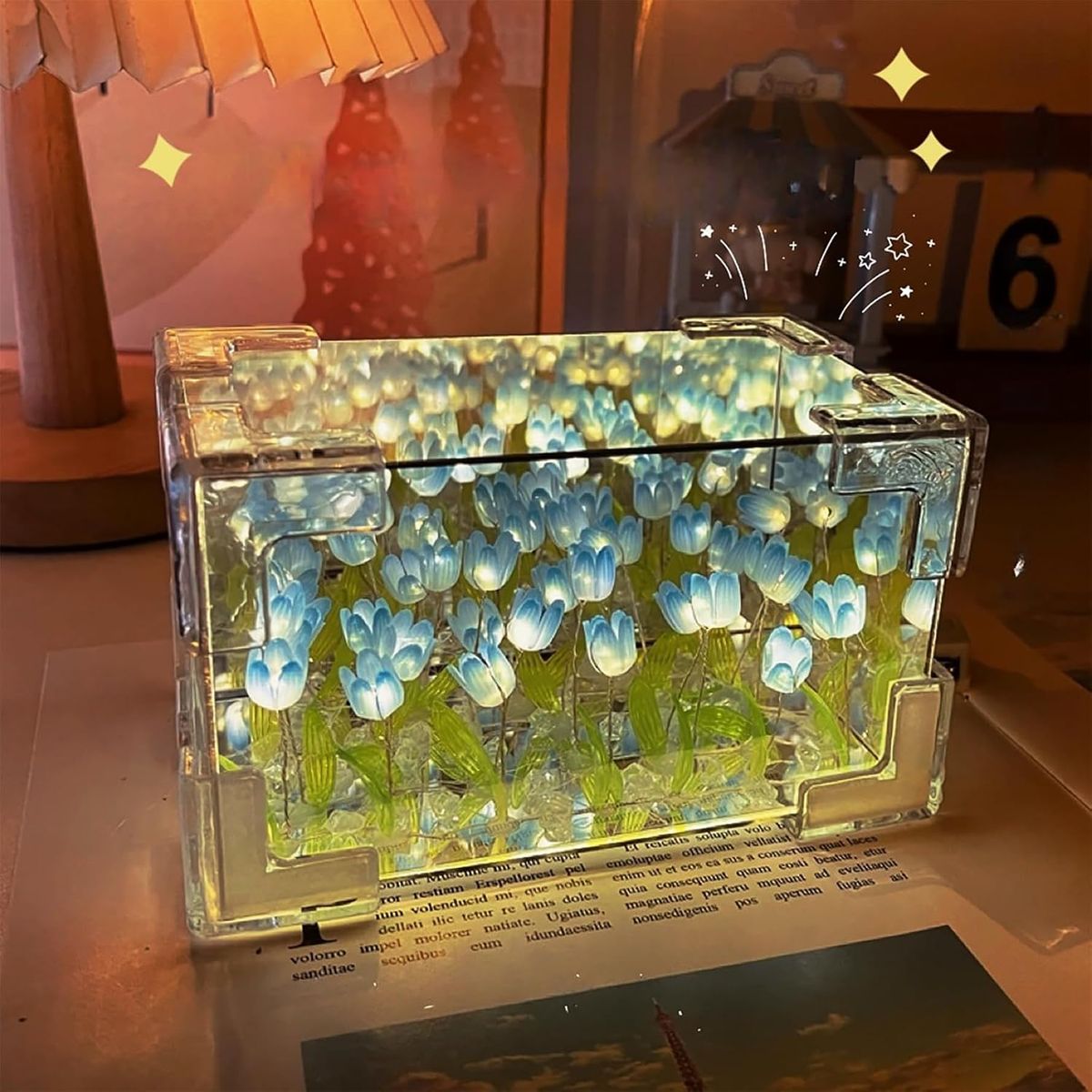 GENERICO - LÁMPARA FORMA RECTANGULAR DE TULIPANES EFECTO INFINITO PARA ARMAR