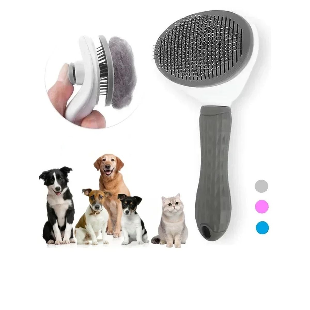 GENERICO - CEPILLO PUSH PARA MASCOTAS - GRIS