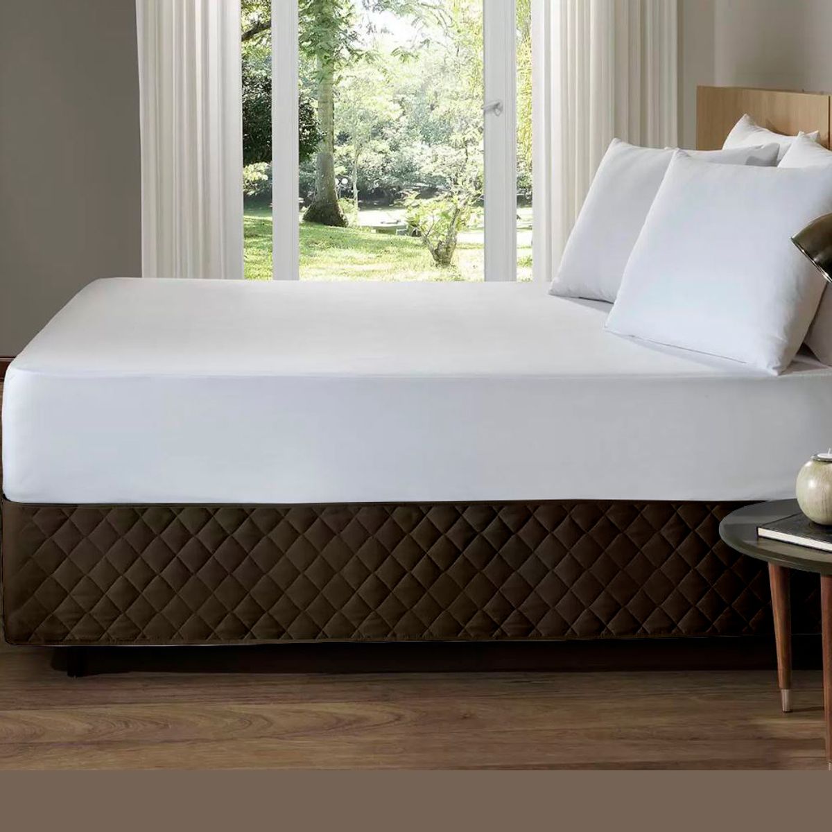 GENERICO - FALDON DE TARIMA 1.5 PLAZA QUILTED ROMBOS MARRON 30CM