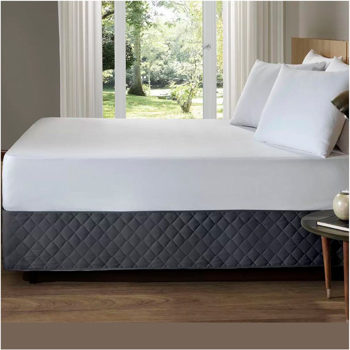 GENERICO - FALDON DE TARIMA 1.5 PLAZA QUILTED ROMBOS GRIS OSCURO 30CM