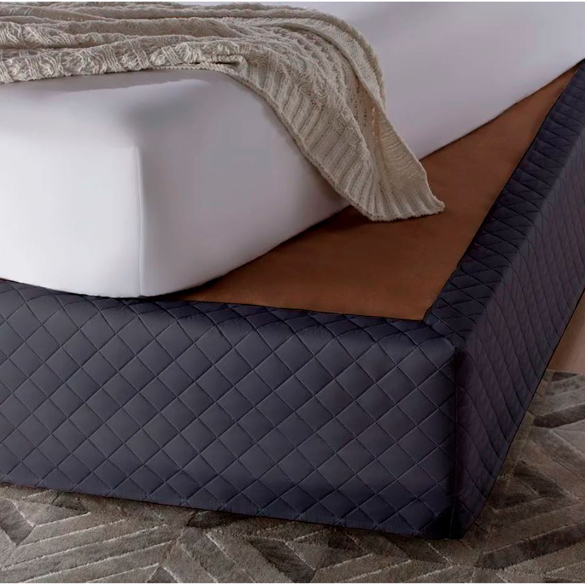 GENERICO - FALDON DE TARIMA 1.5 PLAZA QUILTED ROMBOS GRIS OSCURO 30CM