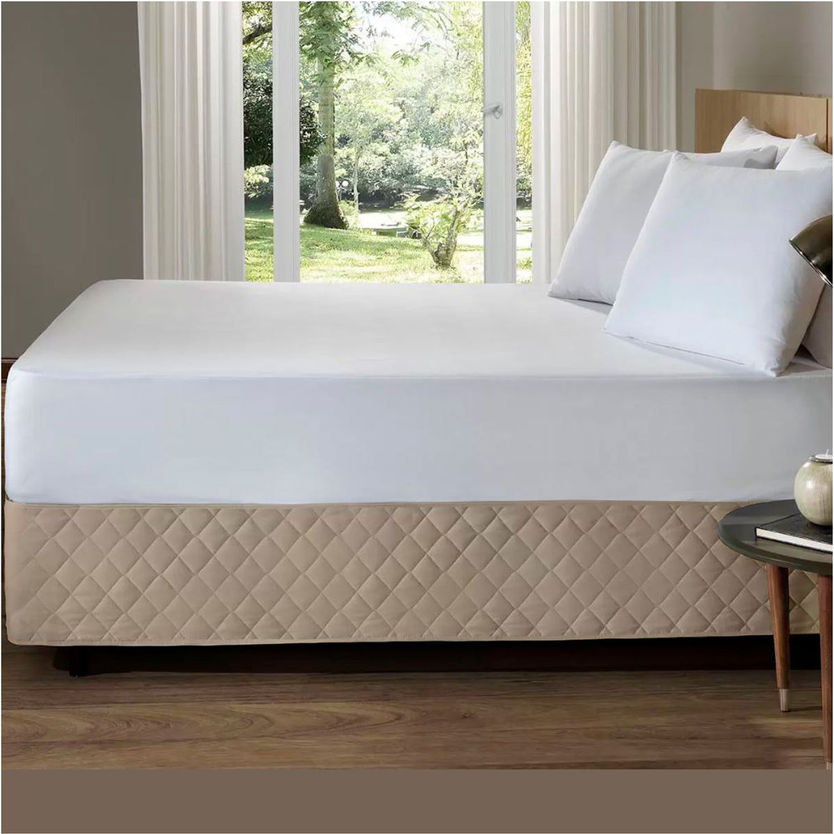 GENERICO - FALDON DE TARIMA 1.5 PLAZA QUILTED ROMBOS BEIGE 35CM