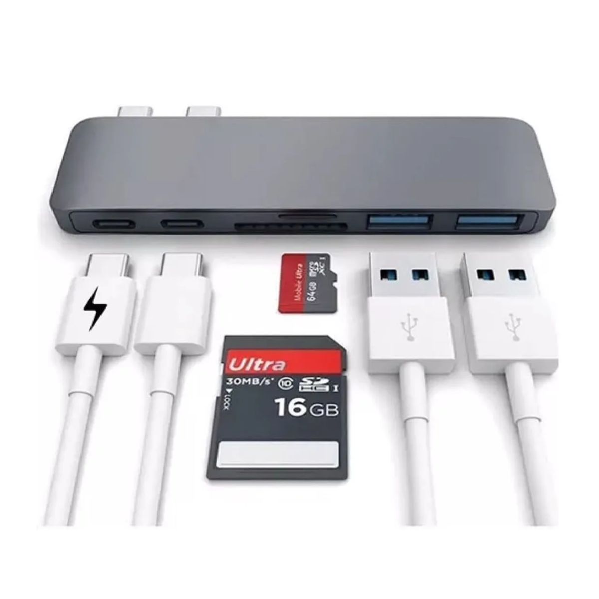 SEISA - Adaptador HUB 6 en 1 Tipo C a USB 3.0, Lector de Tarjetas SD y MicroSD