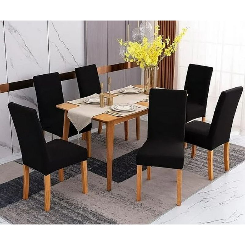 GENERICO - Funda De Silla De Comedor Ajustable Elástica-6PCS NEGRO