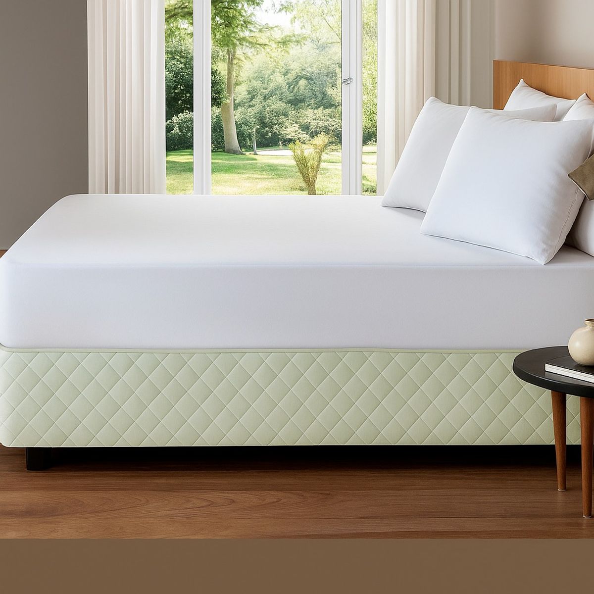 GENERICO - FALDON DE TARIMA 1 PLAZA QUILTED ROMBOS PERLA 30CM