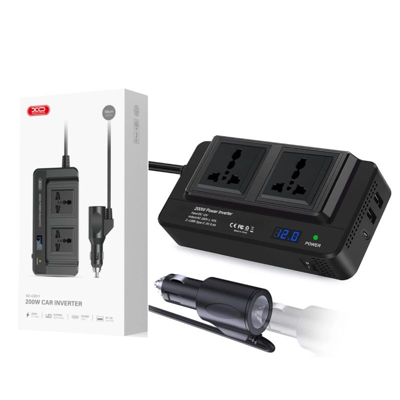 XO - Inversor de Corriente para auto 12V a  Enchufe 220V Cargador