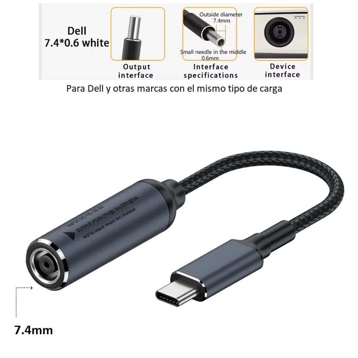 OEM - Adaptador Para Cargador Dell punta Blanca Tipo C - PD Hasta 100W