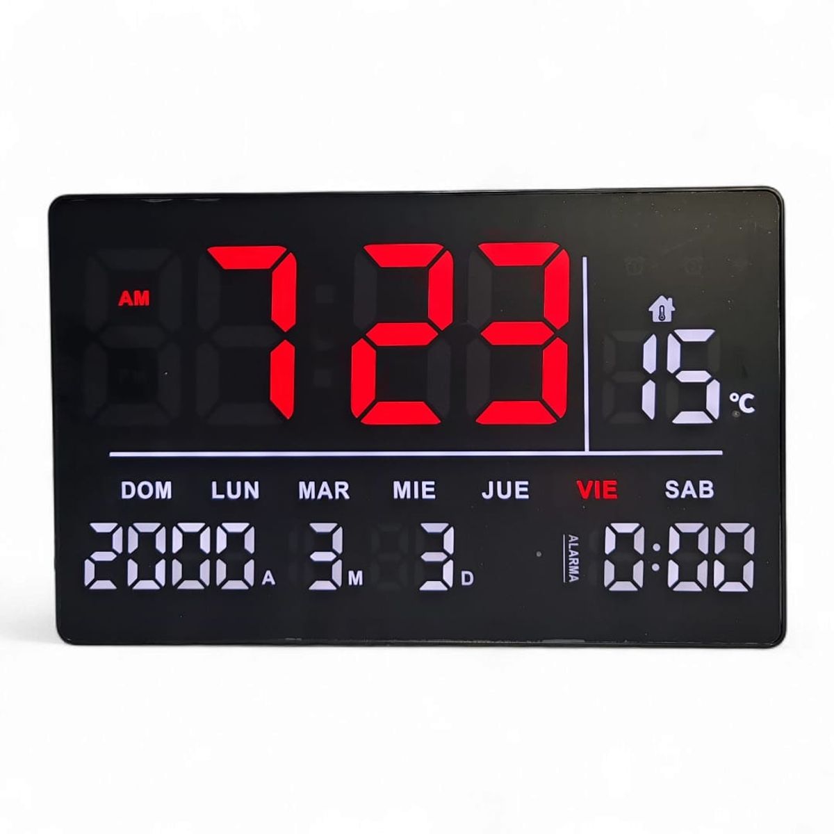 GENERICO - Reloj Digital De Pared Alarma Calendario y Temperatura 32x20cm