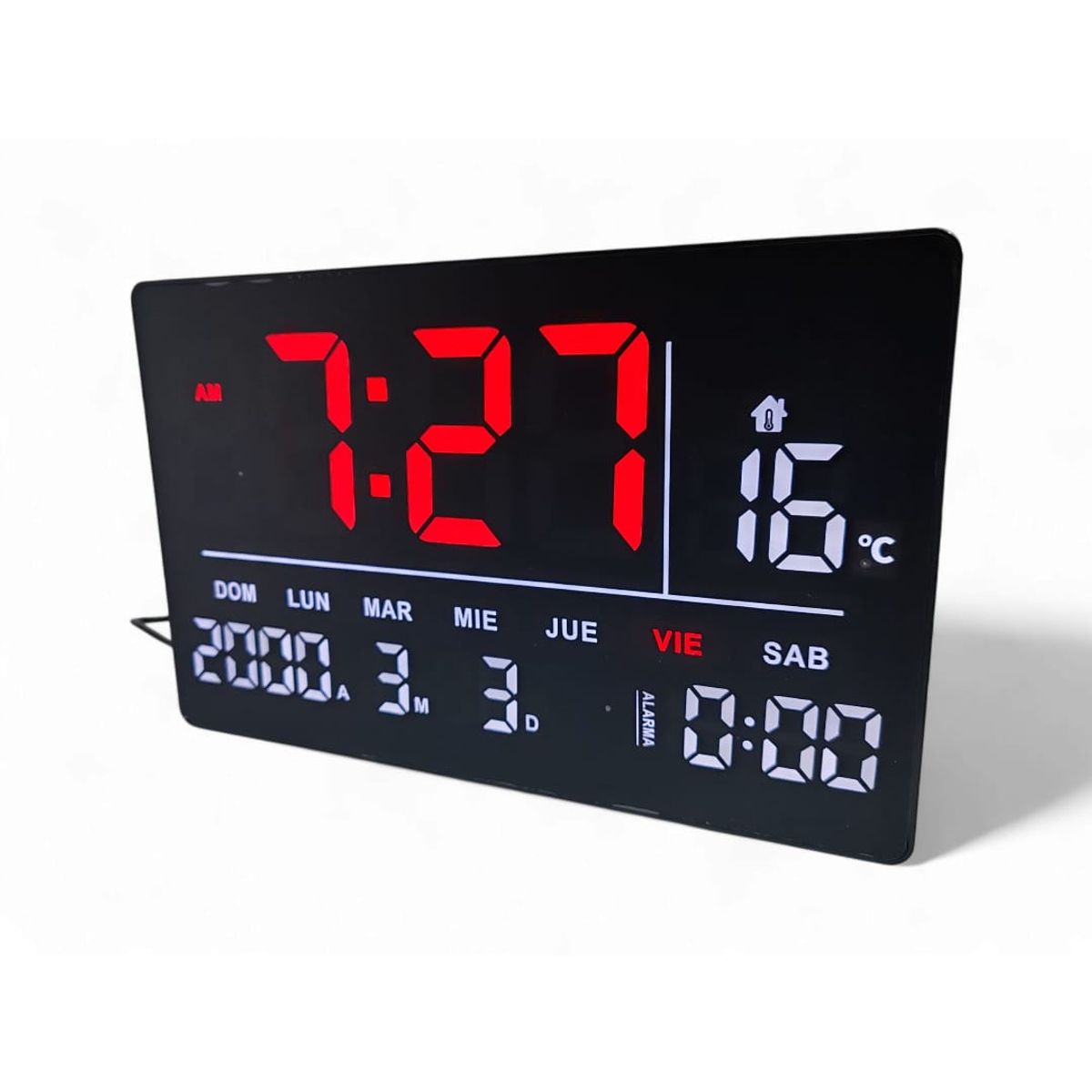 GENERICO - Reloj Digital De Pared Alarma Calendario y Temperatura 32x20cm