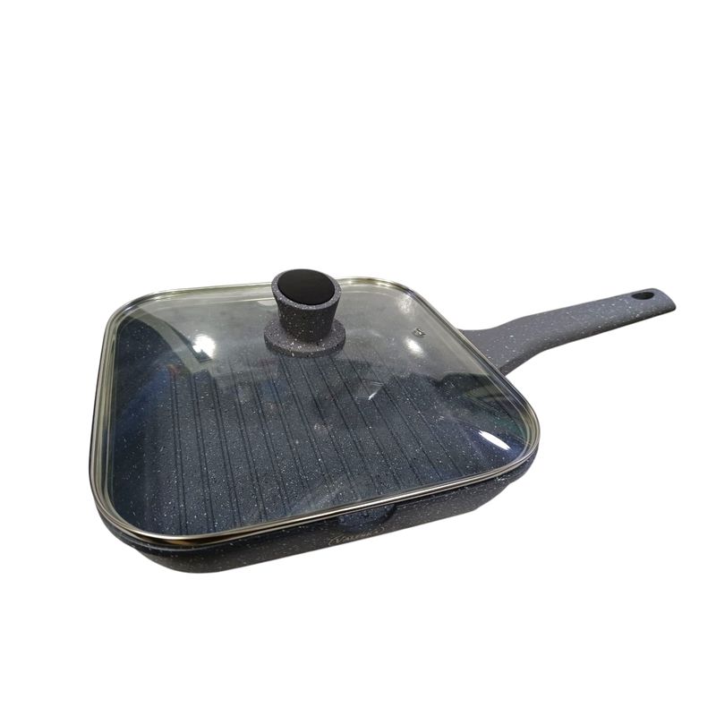 VALESKA - Sartén cuadrada 24 cm de roca volcánica ploma con tapa de vidrio
