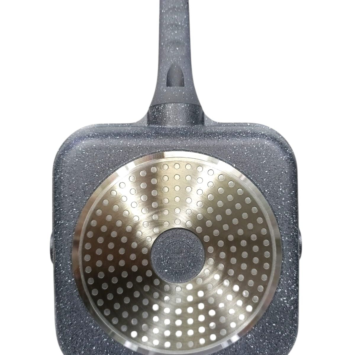 Valeska - Sartén cuadrada 24 cm de roca volcánica gris con tapa de vidrio
