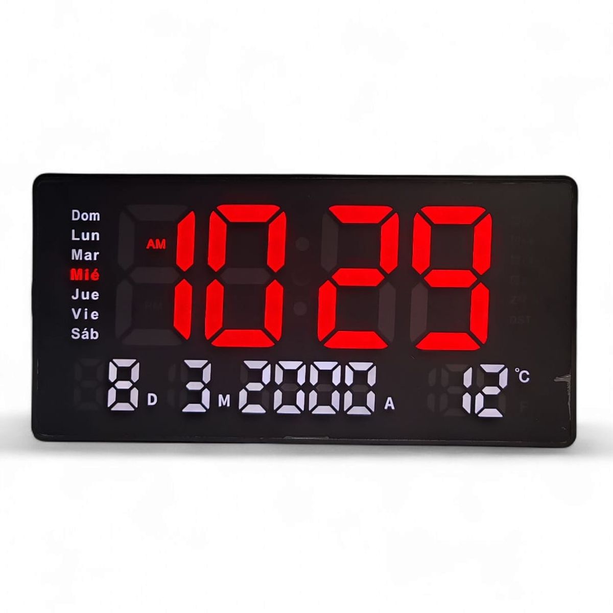 GENERICO - Reloj digital de pared con fecha hora temperatura 32x16cm