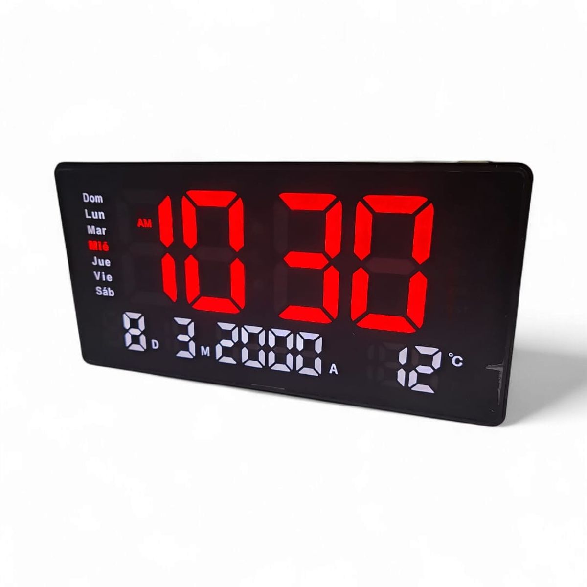 GENERICO - Reloj digital de pared con fecha hora temperatura 32x16cm