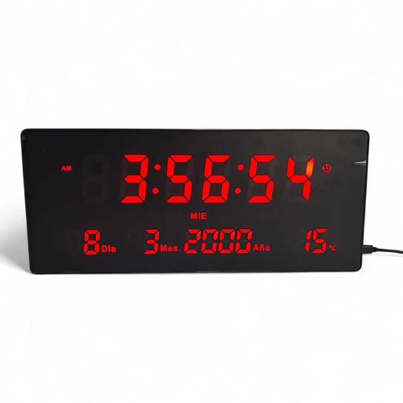 GENERICO - Reloj Digital De Pared Alarma Calendario y Temperatura 36x16cm