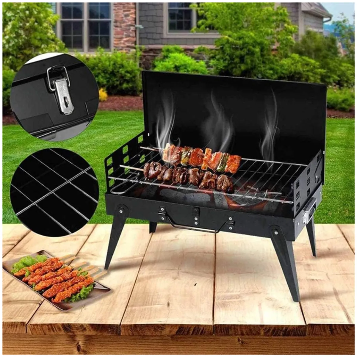 INSPIRA MARKET - Parrilla plegable BBQ parrilla de carbón barbacoa