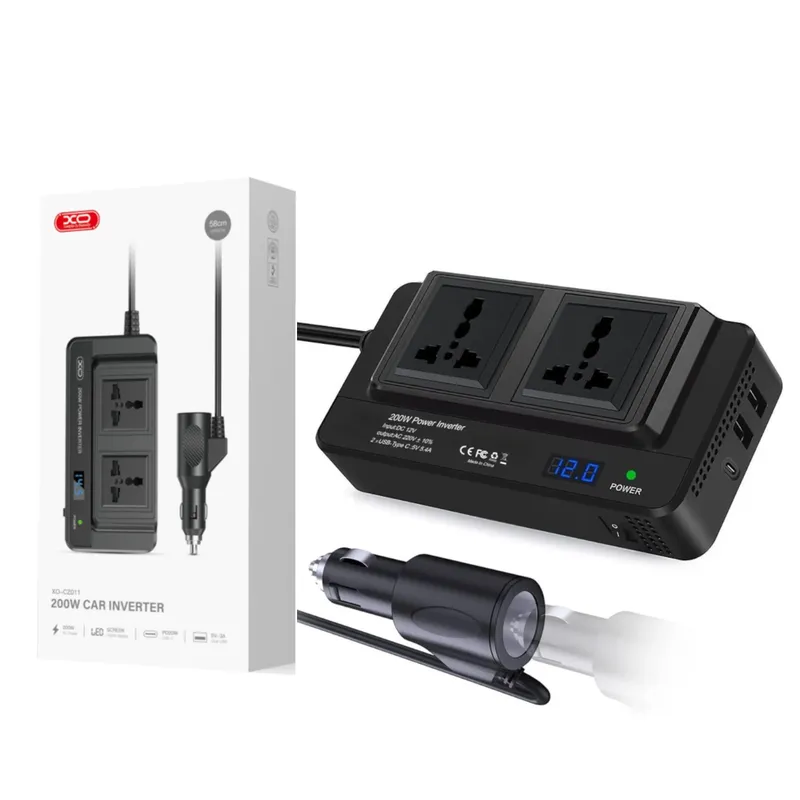 XO - Inversor de Corriente para auto 12V a 220V USB y Enchufe