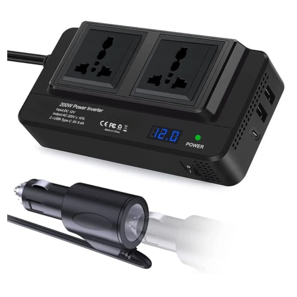 XO - Inversor de Corriente para auto 12V a 220V USB y Enchufe