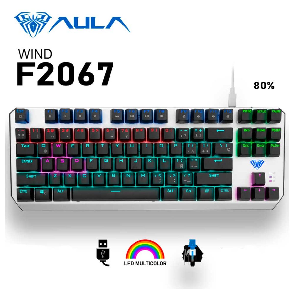 AULA - TECLADO AULA F2067  MECANICO SW-BLUE RAINBOW