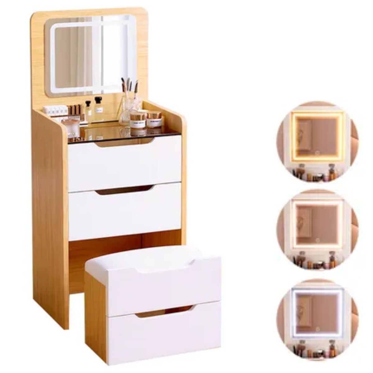 INSPIRA MARKET - Tocador de dormitorio con Espejo Luz Led y Asiento