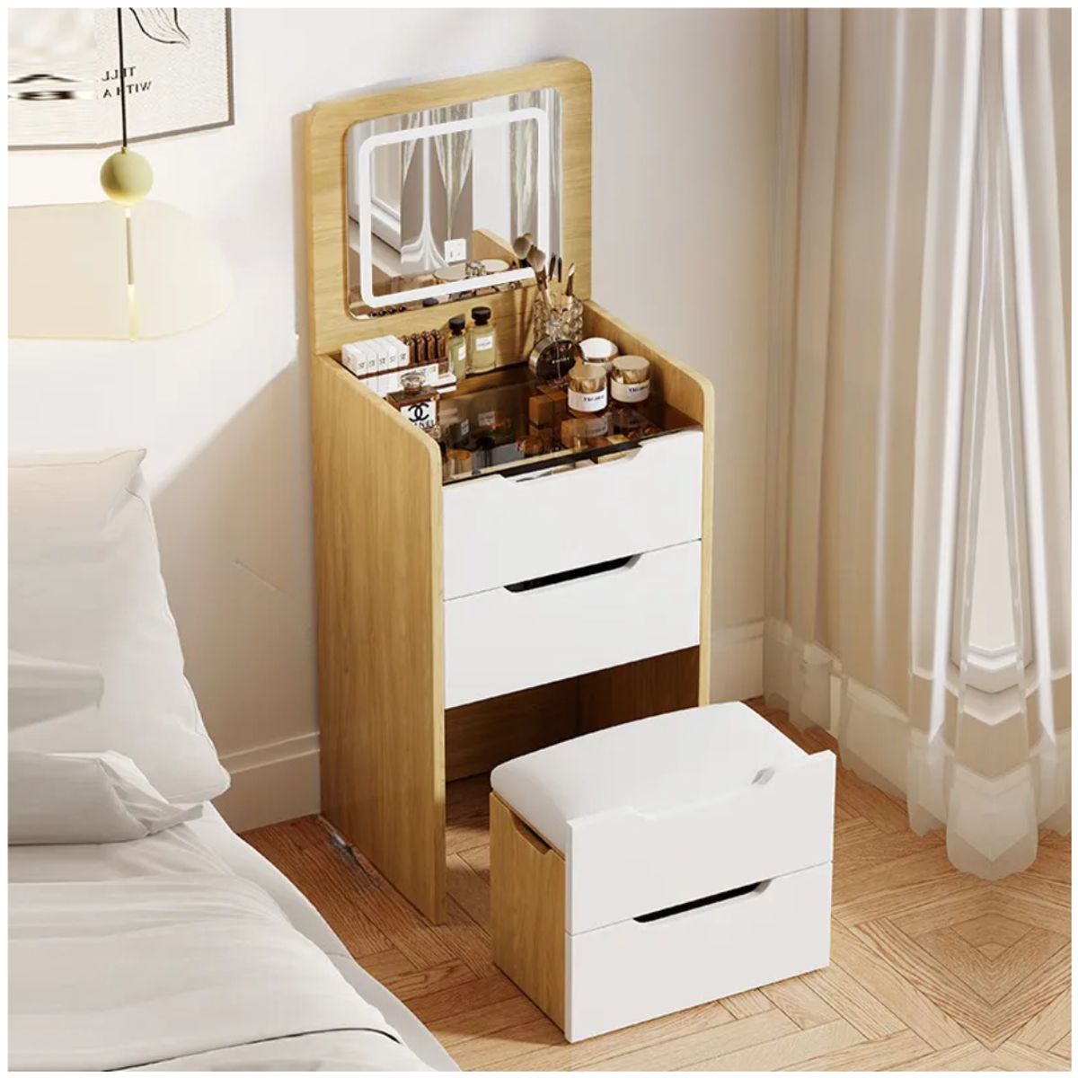 INSPIRA MARKET - Tocador de dormitorio con Espejo Luz Led y Asiento