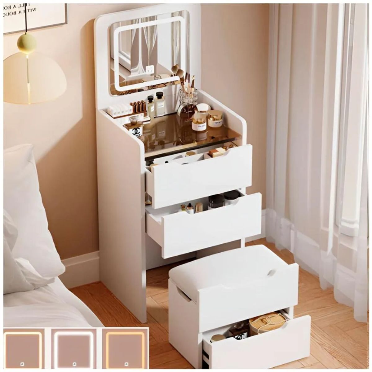 INSPIRA MARKET - Tocador de dormitorio con Espejo Luz Led y Asiento