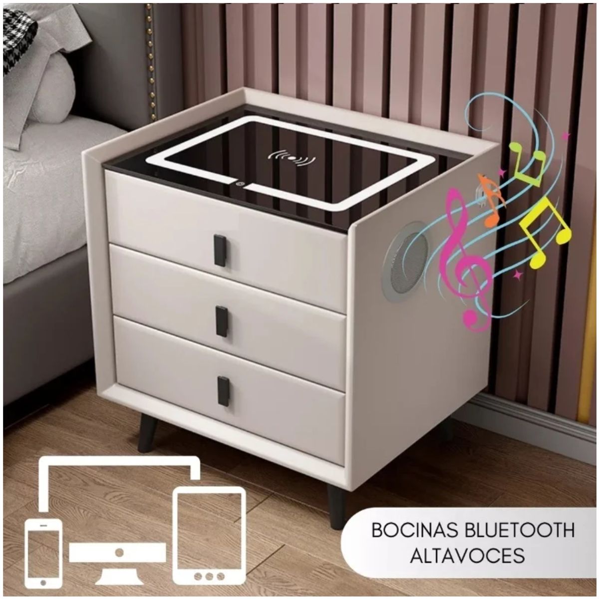 INSPIRA MARKET - Mesa de Noche Inteligente SMART Multifuncional LED Blanco