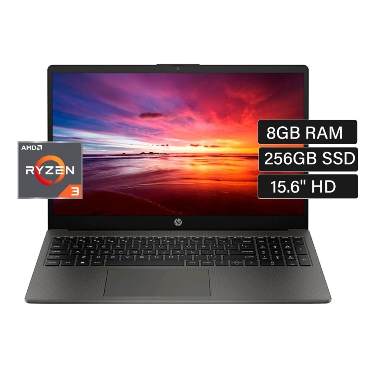 HP - Laptop Hp 255, 15.6" Fhd, Amd R3 7320U, 8Gb Ram, 256Gb Ssd, Gris, Freedos