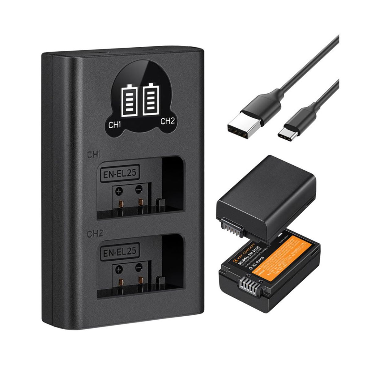 K&F CONCEPT - Cargador Dual K&F Concept + 2 Baterias EN-EL25 KF28.0031