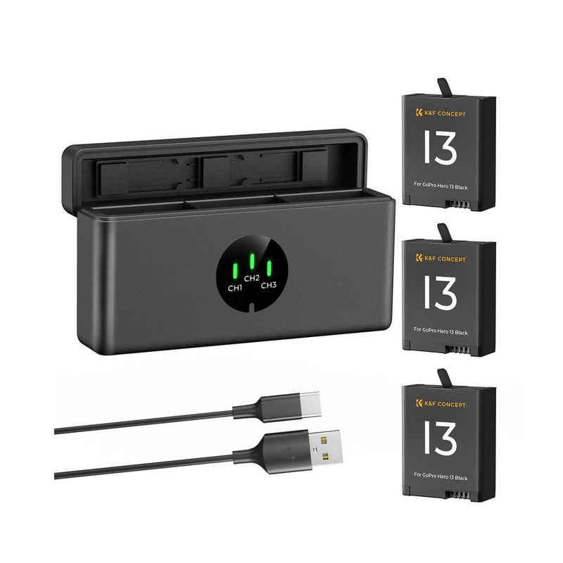 K&F CONCEPT - Cargador Triple K&F Concept + 3 Baterias para GoPro13 KF28.0087