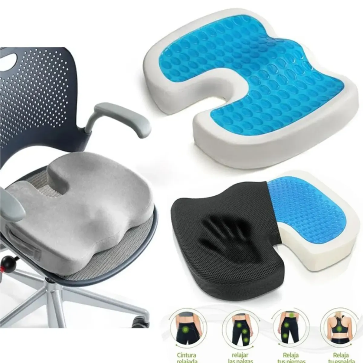 GENERICO - Cojín de Asiento Ortopédico Viscoelástico y Gel con Funda