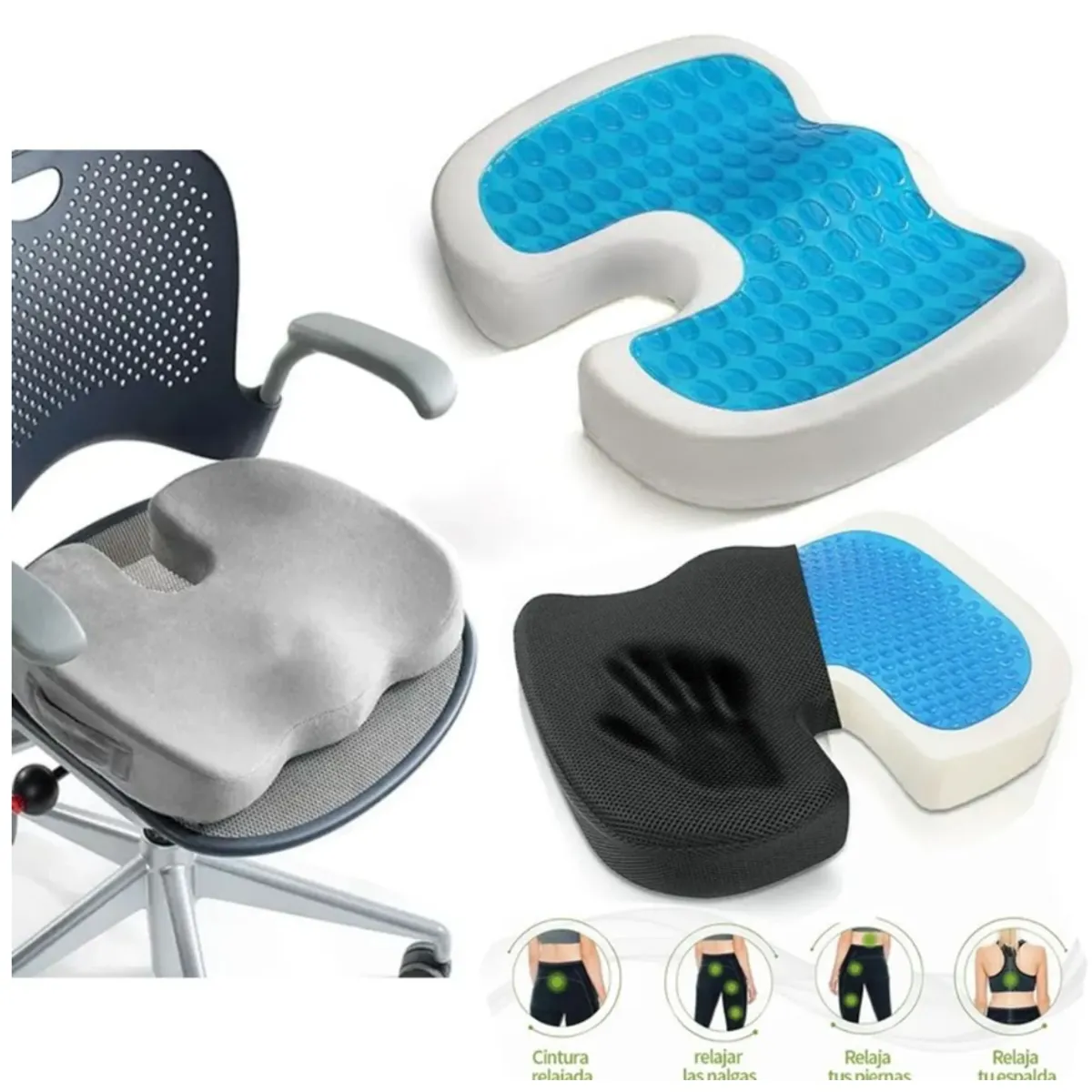 GENERICO - Cojín de Asiento Ortopédico Viscoelástico y Gel con Funda