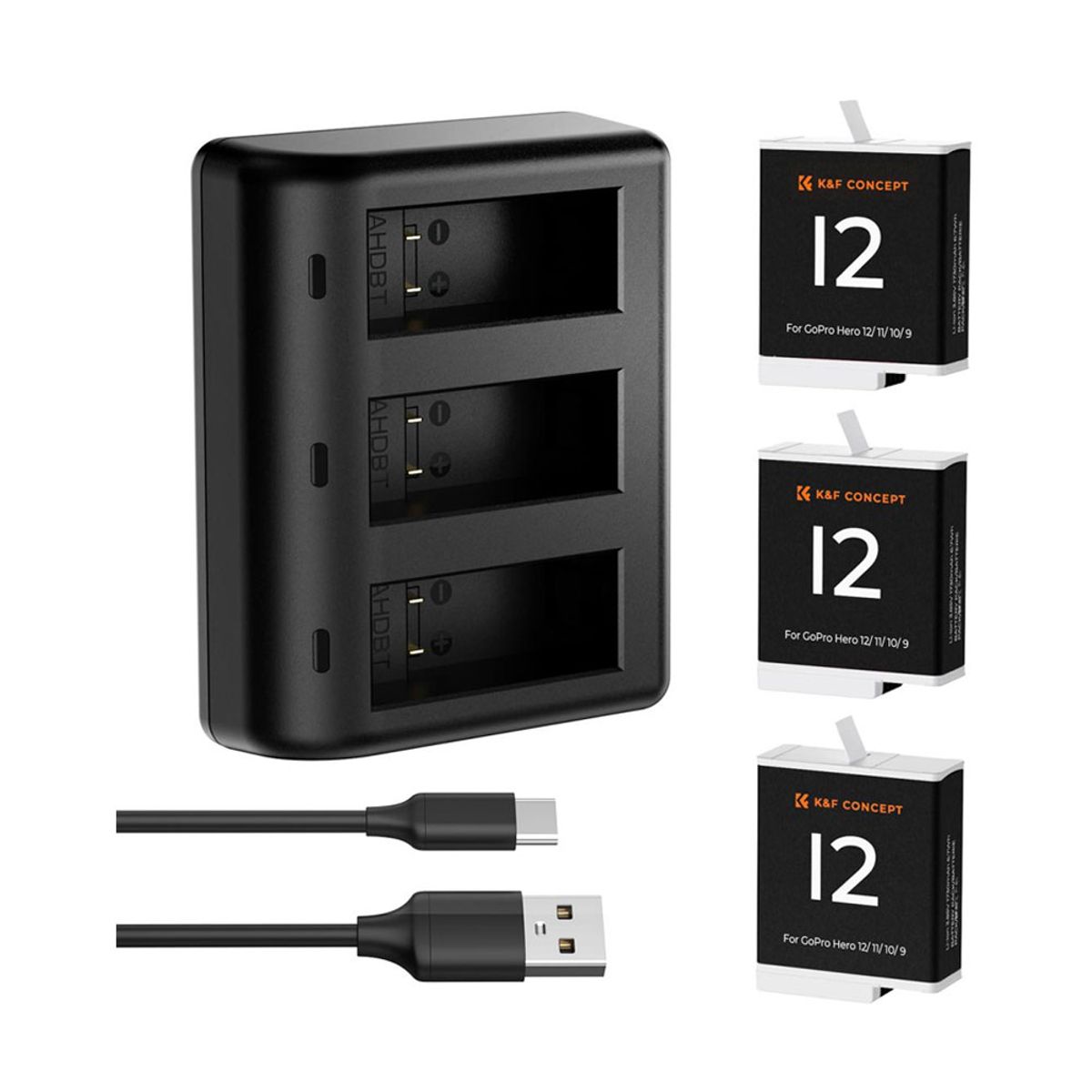 K&F CONCEPT - Cargador Triple K&F Concept + 3 Baterias Gopro12/11/10/9 KF28.0032v1