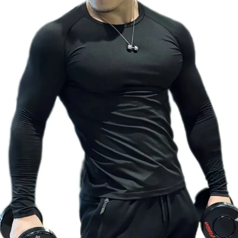 EPAUS - Polo Licra De Manga Larga con Cuello Redondo Para Hombre