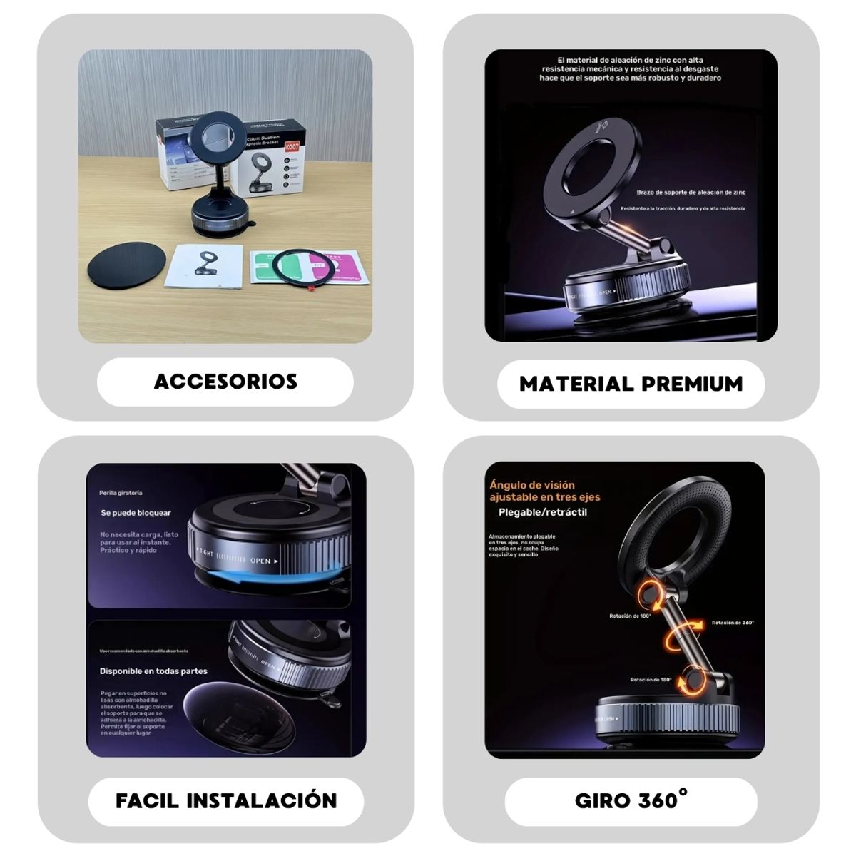 GENERICO - Soporte Magnético 360° para Celular con Ventosa Potente  Auto Escritorio Vidrio