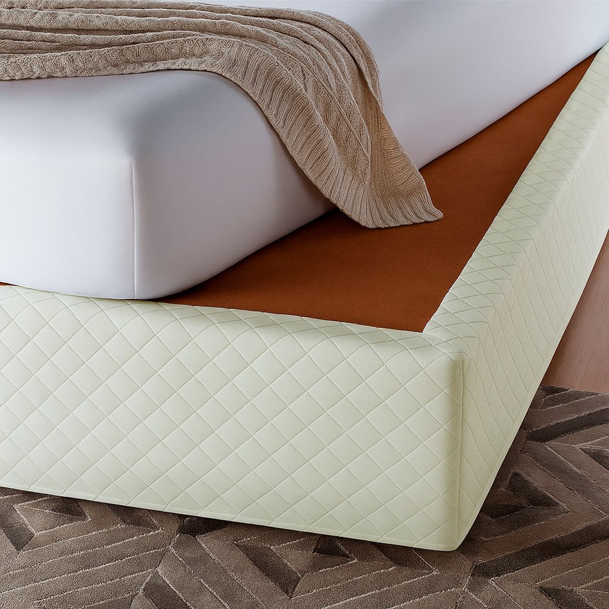 GENERICO - FALDON DE TARIMA QUEEN 152CM x 203CM QUILTED ROMBOS PERLA 30CM