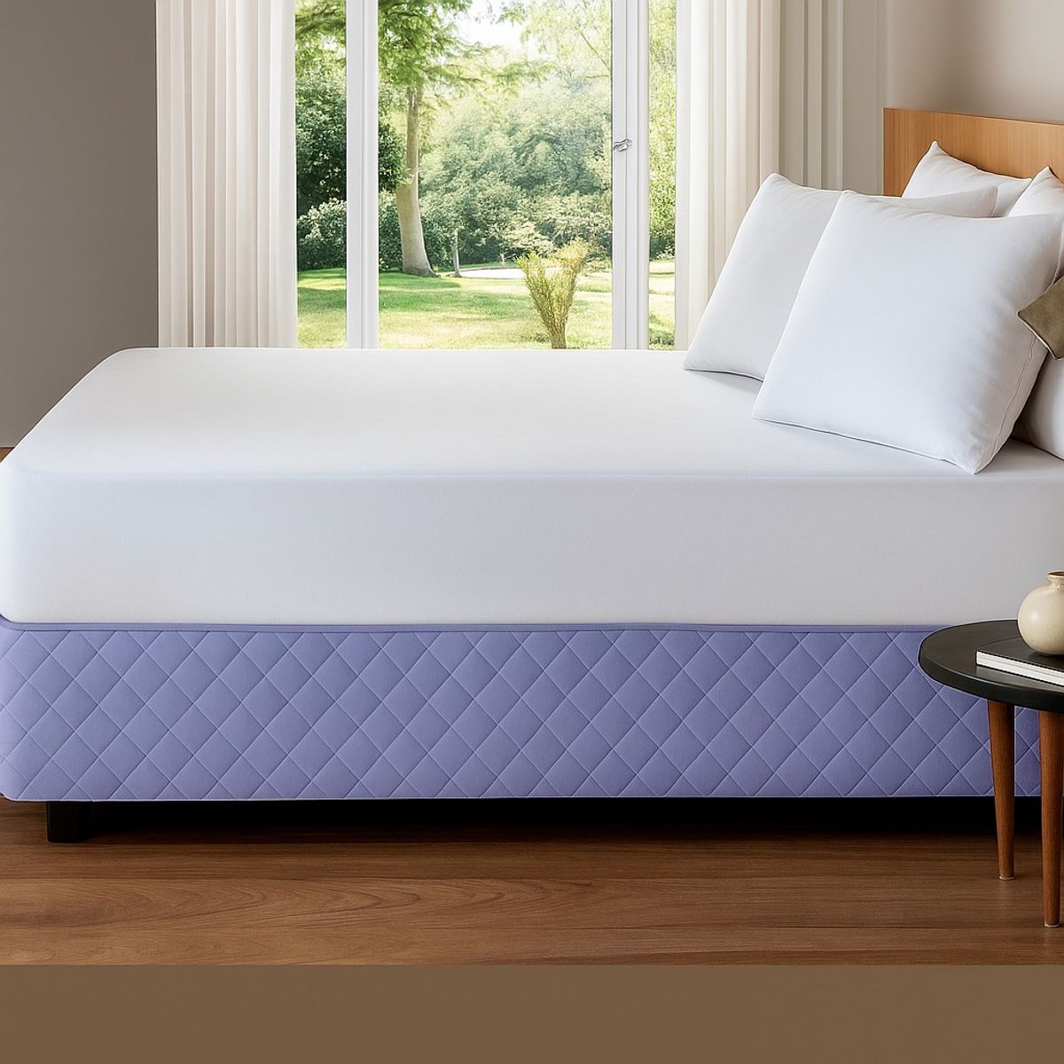 GENERICO - FALDON DE TARIMA QUEEN 152CM x 203CM QUILTED ROMBOS AZUL GRISACEO 35CM