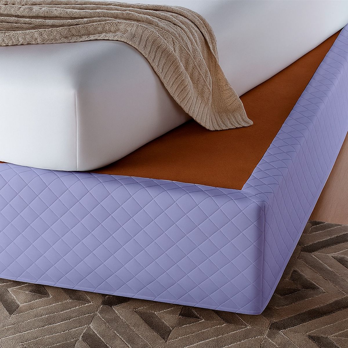 GENERICO - FALDON DE TARIMA QUEEN 152CM x 203CM QUILTED ROMBOS AZUL GRISACEO 35CM