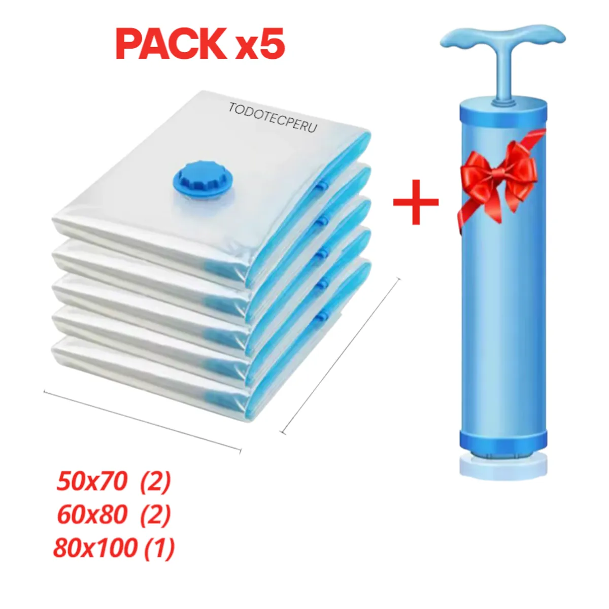 GENERICO - PACK x6 BOLSAS AL VACIO MAS INFLADOR SUCCIONADOR