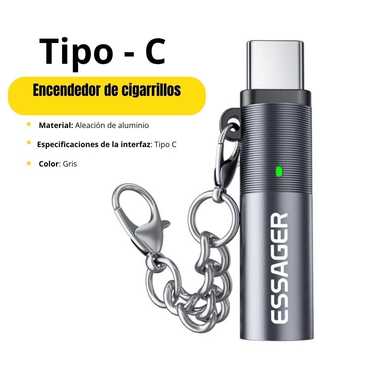 ESSAGER - Mini Encendedor Eléctrico  Essager Tipo C Para Celular  Fácil Transporte
