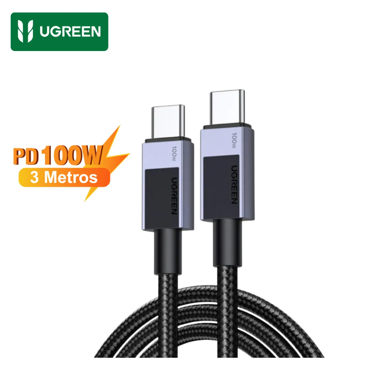 UGREEN - Cable UGREEN Tipo C a Type C Trenzado 100W Carga Rápida Comparte Datos 480 Mbps 3 Metros